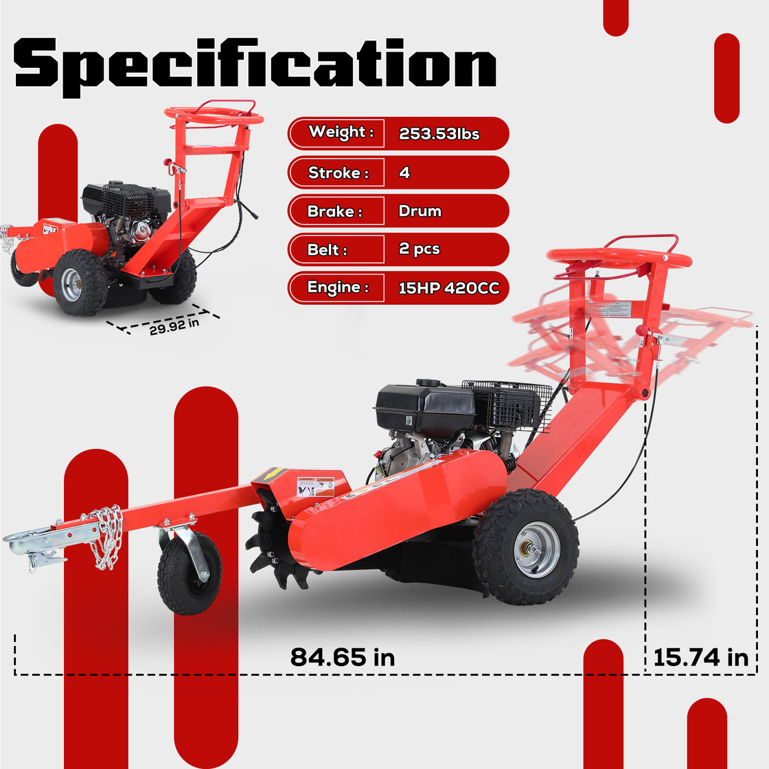 15hp 420cc Gas Power Stump Grinder with Tow Bar